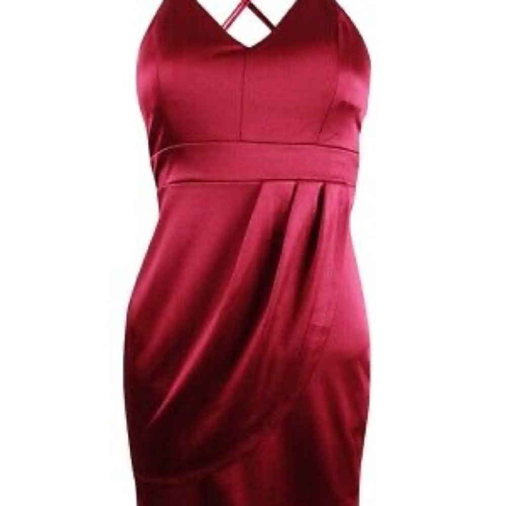 Teeze Me Jrs Satin Strappy Back Dress Scarlett | 7 - Picture 3 of 7
